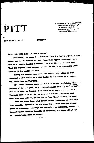 Pitt and Notre Dame in Debate Series