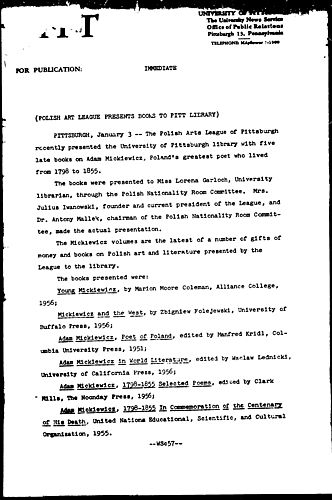 Polish Art League Presents Books To Pitt Library