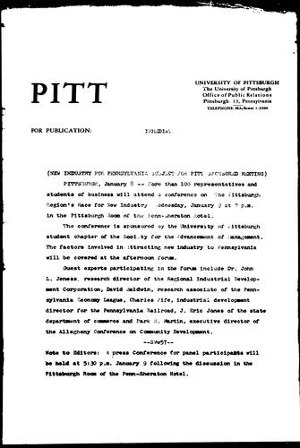 New Industry For Pennsylvania Subject For Pitt Sponsored Meeting