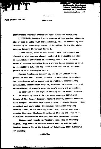 New Evening Courses Offered By Pitt School Of Retailing