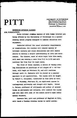[Pitt To Offer Extension Classes]