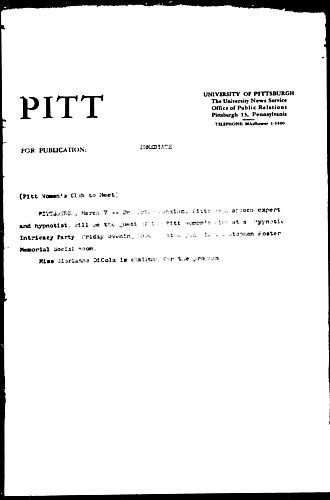 Pitt Women's Club To Meet