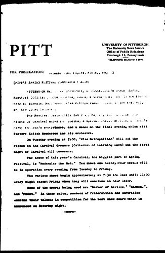 Pitt's Spring Festival Commences Monday