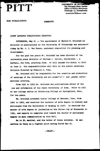 Pitt Appoints Publications Director