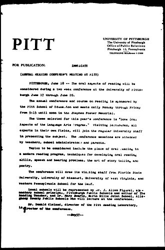 Annual Reading Conference Meeting At Pitt