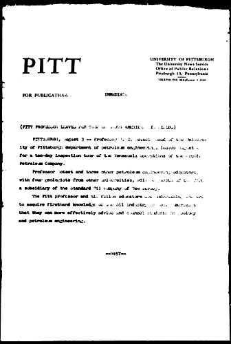 Pitt Professor Leaves For Tour Of South America [Oil Fields]