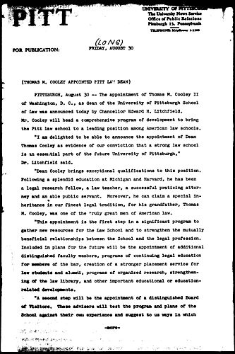 Thomas M. Cooley Appointed Pitt Law Dean