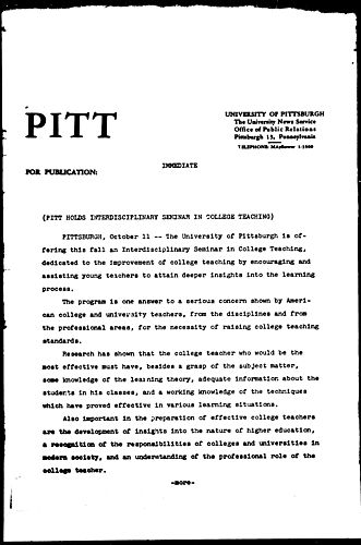 Pitt Holds Interdisciplinary Seminar In College Teaching