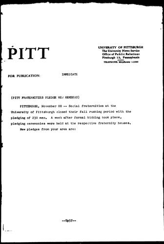 Pitt Fraternities Pledge New Members