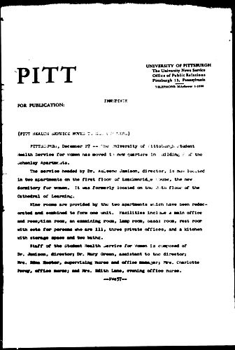 Pitt Health Service Moves To New [Quarters]