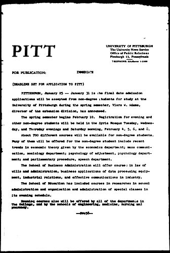 Deadline Set For Application To Pitt