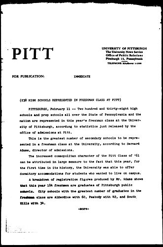 238 High Schools Represented In Freshman Class At Pitt