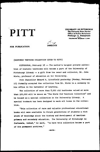 Historic Textbook Collection Given To Pitt
