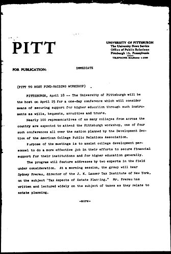 Pitt To Host Fund-Raising Workshop