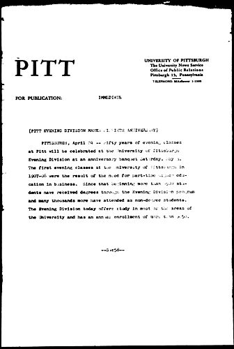 Pitt Evening Division Marks Fifieth Anniversary