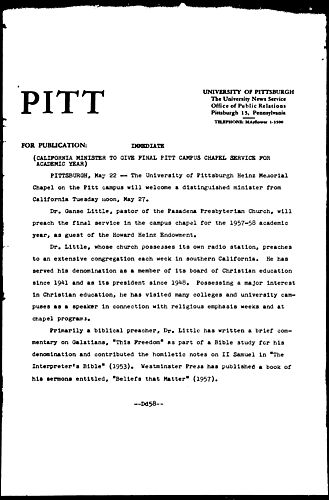 California Minister To Give Final Pitt Campus Chapel Service For Academic Year