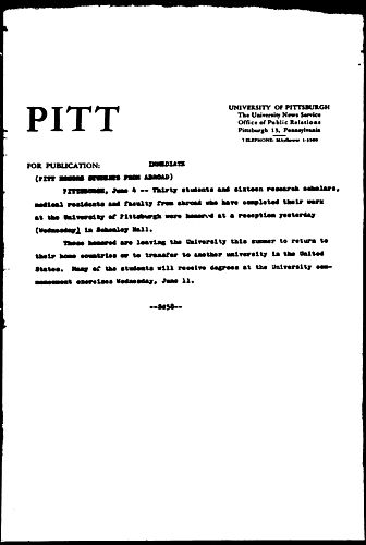 Pitt Honors Students From Abroad