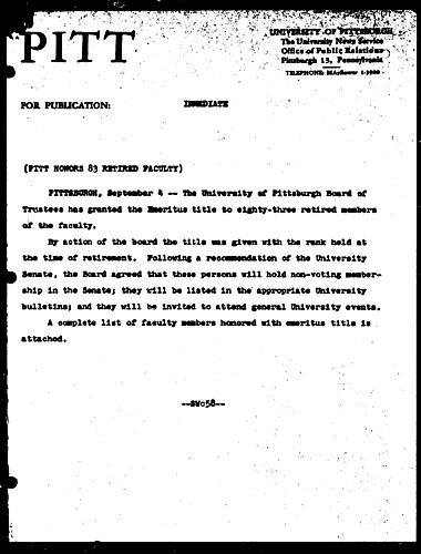 Pitt Honors 83 Retired Faculty