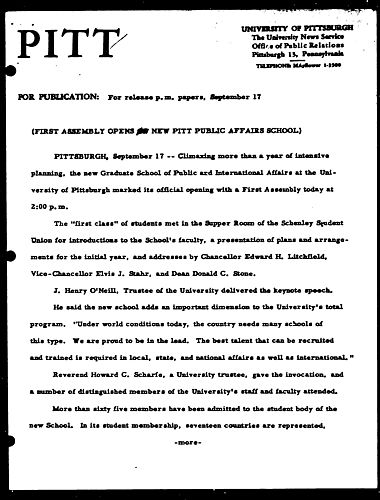 First Assembly Opens New Pitt Public Affairs School