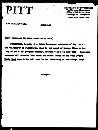 Pitt Professor Peterson Guest On TV Show