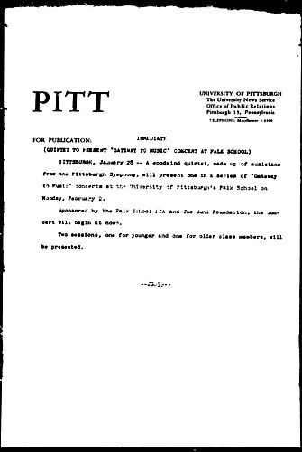 Quintet To Present "Gateway To Music" Concert At Falk School