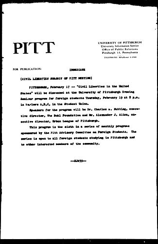 Civil Liberties Subject Of Pitt Meeting