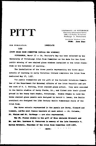 Pitt Irish Room Committee Install New Windows