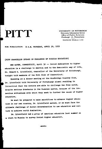 Pitt Chancellor Speaks On Challenge Of Russian Education