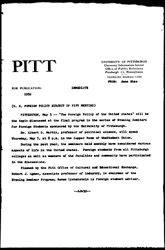 U.S. Foreign Policy Subject Of Pitt Meeting