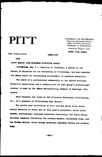 Pitt Senior Wins Business Education Award