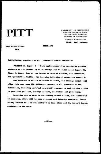 Application Deadline For Pitt Evening Students Announced