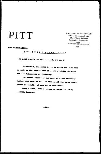 No Early Choice On Pitt Athletic Director