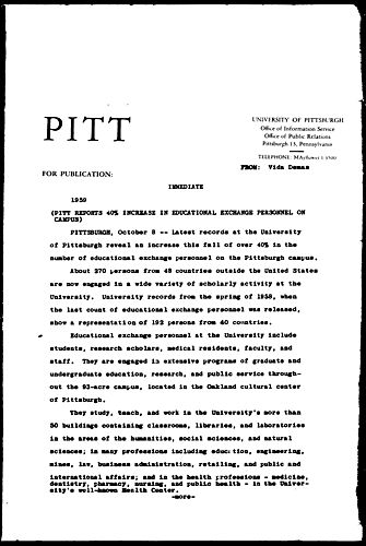Pitt Reporst 40% Increase In Educational Exchange Personnel On Campus