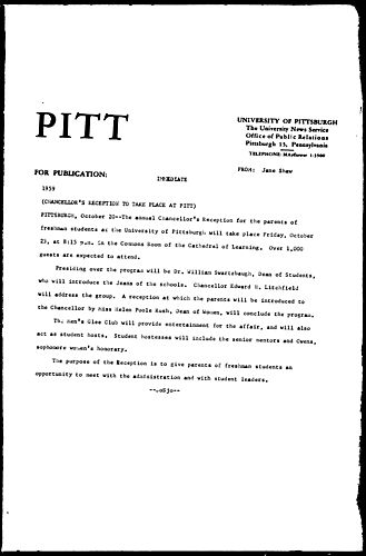 Chancellor's Reception To Take Place At Pitt