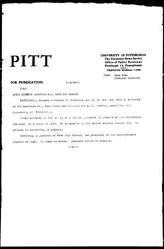 Pitt Student Receives A.G. Worthing Award