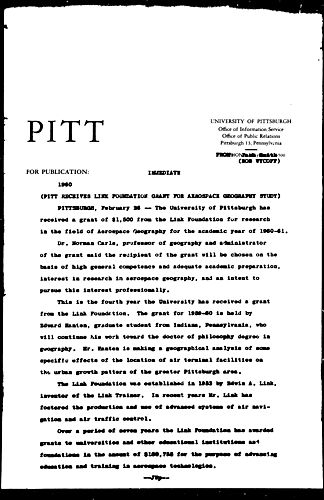 Pitt Receives Link Foundation Grant For Aerospace Geography Study