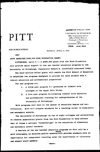 Pitt Receives $490,000 Ford Foundation Grant