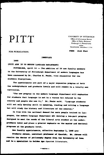 Pitt Addsd 10 To Modern Language Department
