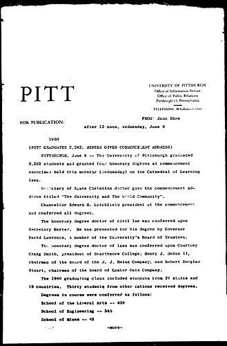 Pitt Graduates 2,282; Herter Gives Commencement Address