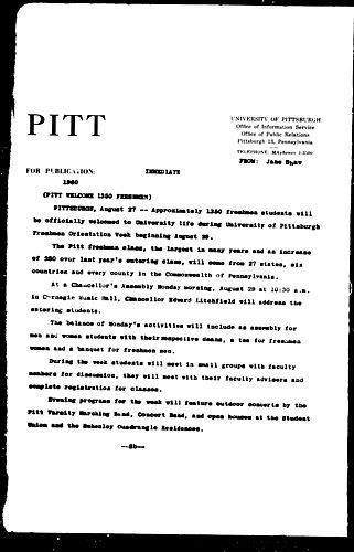 Pitt Welcome 1350 Freshmen