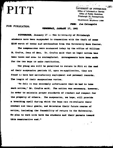 [Two Pitt Students Suspended Related To Book Center Theft]