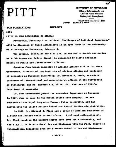 Pitt To Hold Discussion On Africa