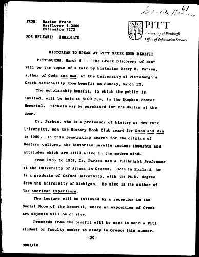 Historian To Speak At Pitt Greek Room Benefit