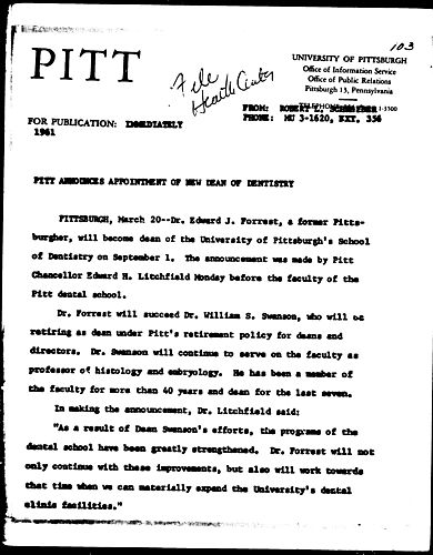 Pitt Announces Appointment Of New Dean Of Dentistry