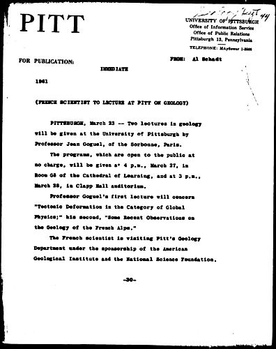 French Scientist To Lecture At Pitt On Geology