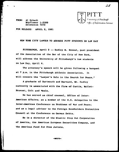 New York City Lawyer To Address Pitt Students On Law Day