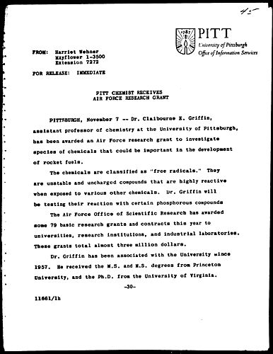 Pitt Chemist Receives Air Force Research Grant