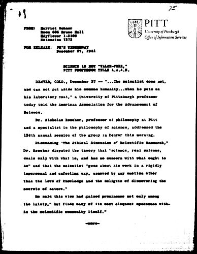 Science Is Not "Value-Free," Pitt Professor Tells A.A.A.S.