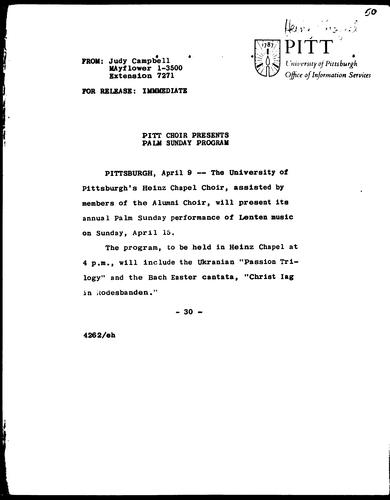 Pitt Choir Presents Palm Sunday Program