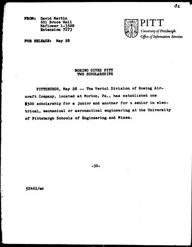 Boeing Gives Pitt Two Scholarships